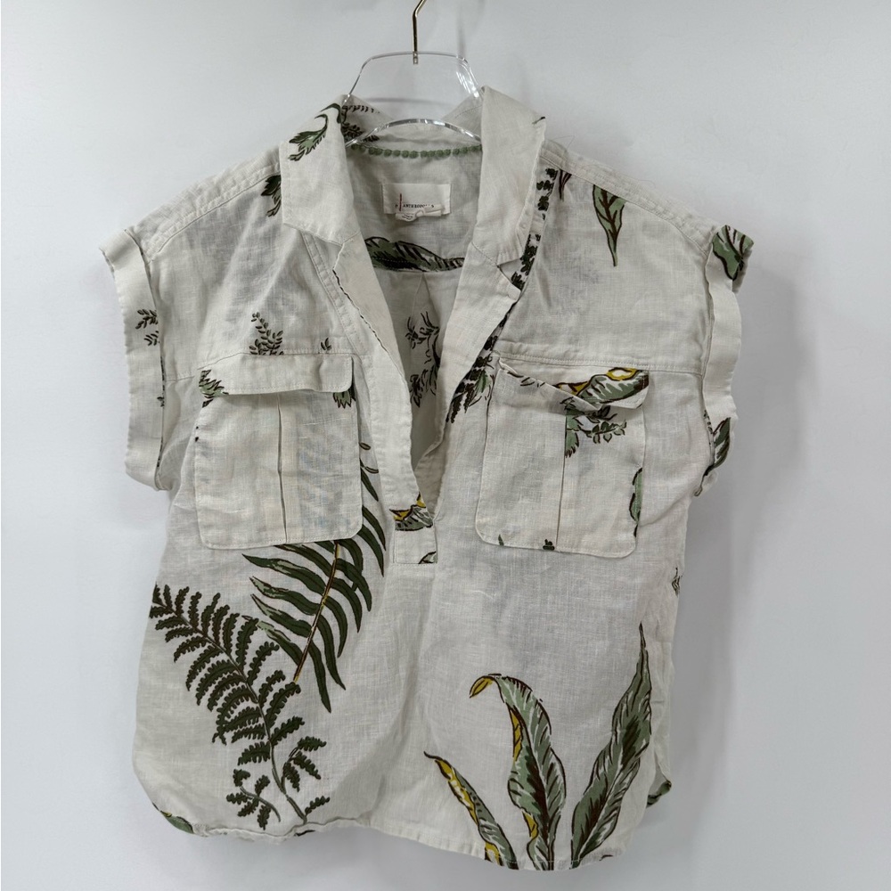 Anthropologie Botanical Leaf Palm Fern Pattern Blouse size small - Picture 3 of 6